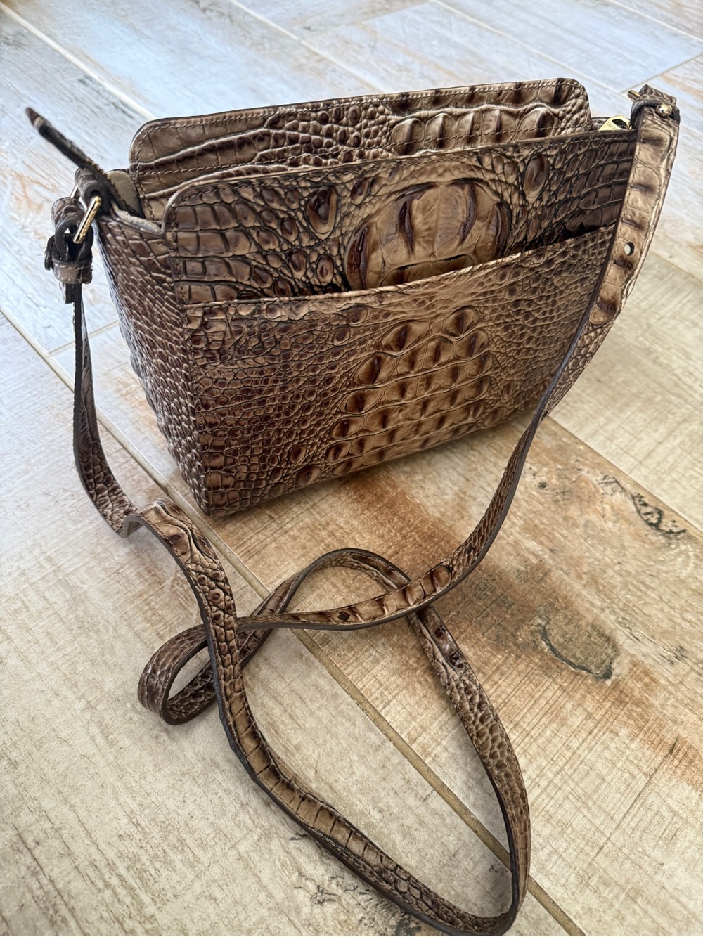 Brahmin Brown Hillary Croc-Embossed Crossbody with Adjustable Strap